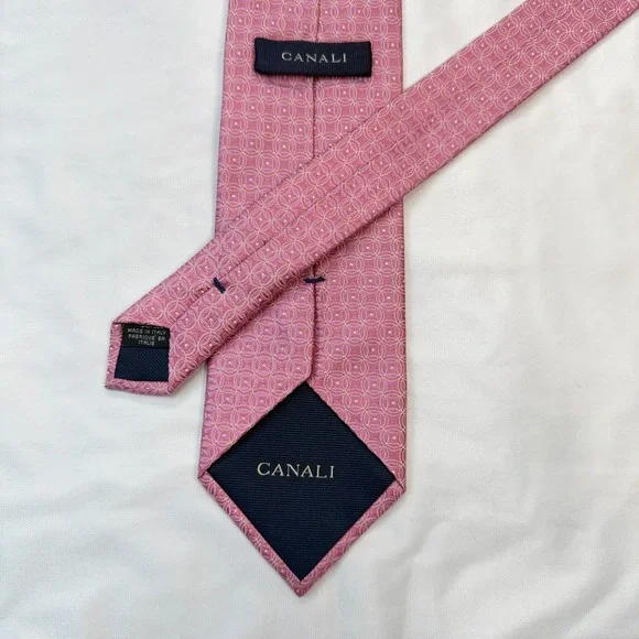 Canali Pink Geometric Silk Tie Made in Italy Luxury Designer Necktie